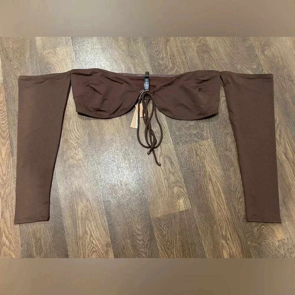 SKIMS Signature Swim Long Sleeve Bikini Top Cocoa Brown Size 4X New with Tags